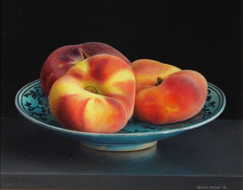 Still Life with Saturn Peaches on a Persian Dish Peach Still Life, Oil Still Life, Youre A Peach, Jessica Brown, Brown Painting, Object Drawing, Random Art, Painting Still Life, Kitchen Projects