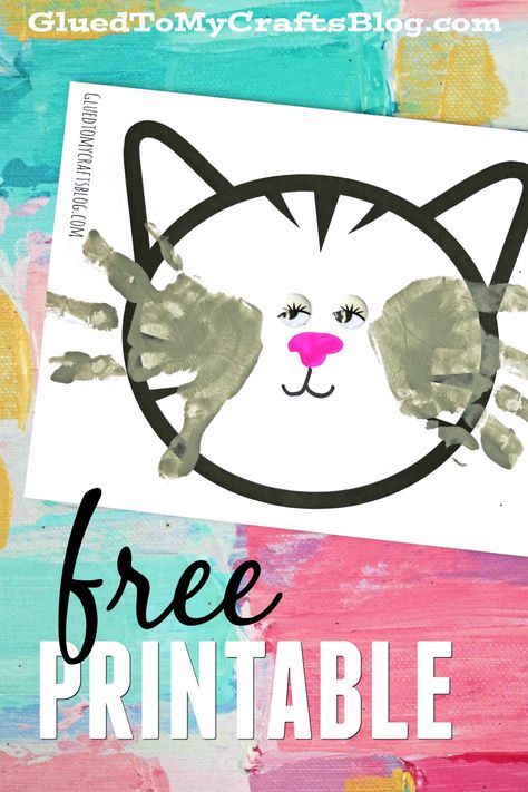 Handprint Cat Whiskers - Kid Craft Keepsake Idea w/free printable template!!! Pre K Animal Art Projects, Family Pet Craft Preschool, Pet Week Preschool Crafts, Cat Craft For Preschoolers, Handprint Cat, Cat Crafts Preschool, Cats Crafts, Pet Theme, Pets Preschool Theme