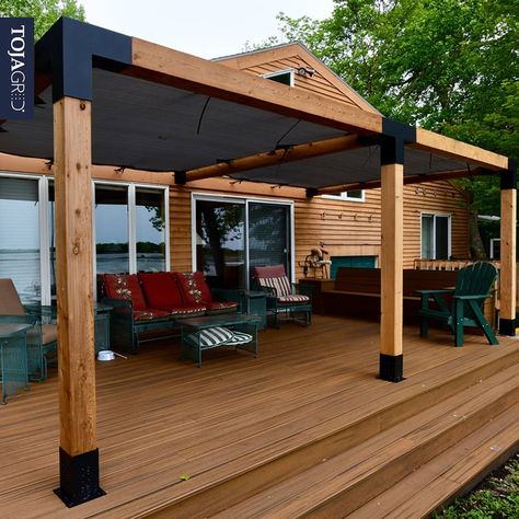 Toja Grid Pergola Ideas, Pergola Accessories, 6x6 Pergola, Pergola Corner, Wall Mounted Pergola, Deck Renovation, Toja Grid, Modern Gazebo, Small Pergola