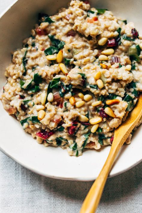 Savory Steel Cut Oats, Rainbow Chard Recipes, Savory Oats, Savory Oatmeal, Oatmeal Porridge, Chard Recipes, Rainbow Chard, Steel Cut Oats, Savory Vegan