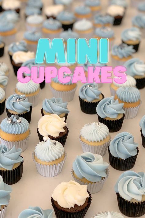 Sweet 16 Mini Cupcakes, Mini Cupcakes Graduation, Birthday Mini Cupcakes, Simple Mini Cupcake Designs, Blue Mini Cupcakes, How To Frost Mini Cupcakes, Piping Mini Cupcakes, Decorate Mini Cupcakes, Mini Cupcakes For Wedding