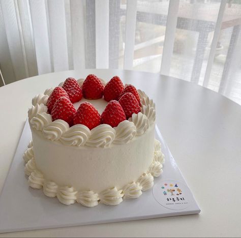 Cake, Birthday, Strawberries, White Cake, Frosting, White