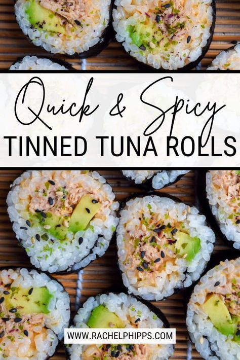 Easy Spicy Tuna Roll, Spicy Tuna Roll With Canned Tuna, Tuna Fish Sushi, Spicy Tuna Sushi Recipes, Sushi Recipes No Fish, Homemade Spicy Mayo For Sushi, Canned Tuna Sushi Rolls, Can Tuna Sushi Recipes, Cooked Tuna Sushi Rolls