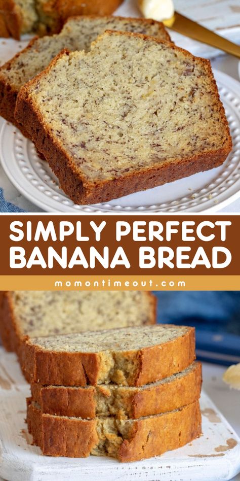 An easy back to school recipe for a simply perfect banana bread! Your back to school breakfast ideas won't be complete without this quick bread. Moist and flavorful with a soft, tender crumb, this homemade banana bread is the BEST! Banana Bread Recipe In Grams, 1 Loaf Banana Bread Recipe, Tasty Banana Bread, Simple Moist Banana Bread, Cake Like Banana Bread, Banana Bread Recipe Small Batch, Single Loaf Banana Bread Recipe, Three Banana Bread Recipe, Light And Fluffy Banana Bread