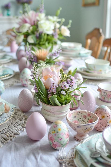 Enchanting Easter Dinner Table Brunch Table Settings, Easter Dinner Table Decorations, Table Setting Guide, Easter Dinner Party, Easter Dinner Table, Easter Sweets, Brunch Table, Easter Table Settings, Easter Basket Diy