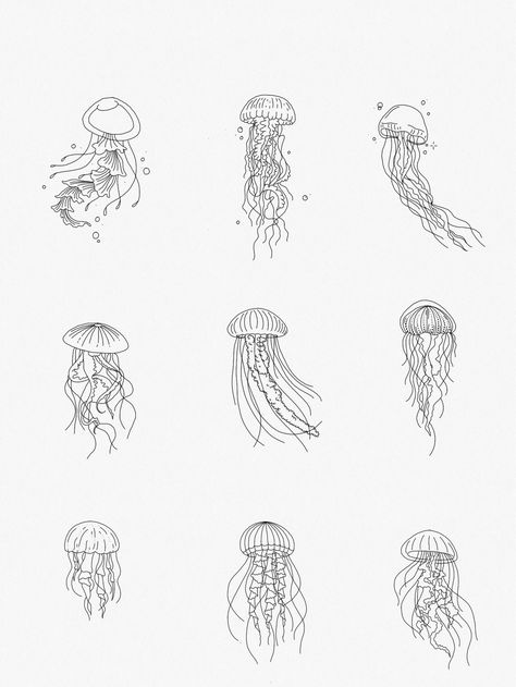 Pink Linework Tattoo, Jellyfish Tattoo Behind Ear, Jellyfish Ankle Tattoo, Sea Animal Tattoos Simple, Fineline Jellyfish Tattoo, Sea Animal Tattoos Sleeve, Ocean Leg Sleeve Tattoo, Small Jellyfish Tattoo, Simple Jellyfish Tattoo