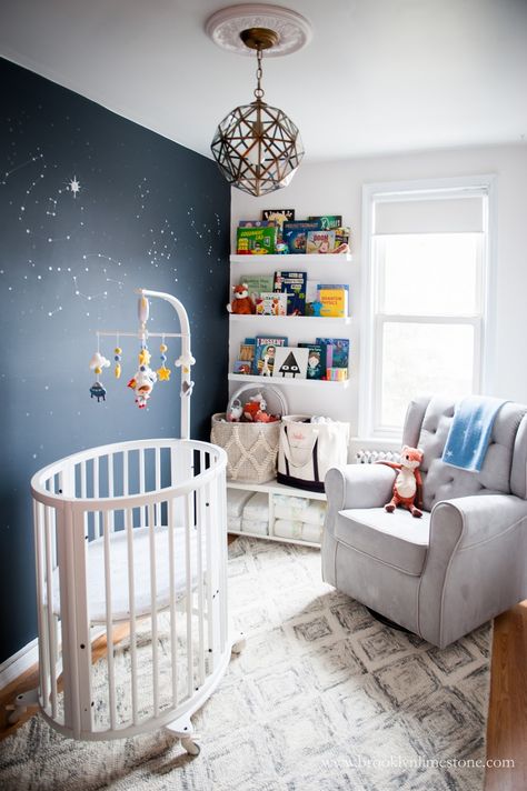 Girl Astronaut Nursery Before And After Room Makeover, Astronaut Nursery, Galaxy Nursery, Nursery Makeover, Small Space Nursery, Outer Space Nursery, Space Themed Room, Space Themed Nursery, Baby Boy Room Nursery