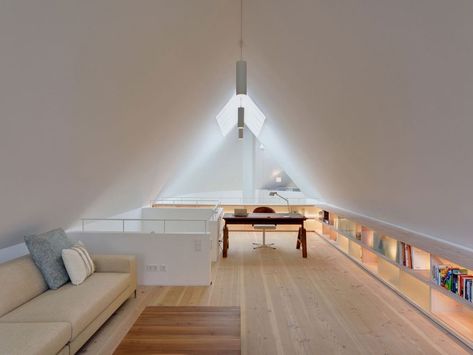 Attic Office, Attic Bedroom Designs, Modern Home Offices, Mid Century Furnishings, Loft Office, Attic Conversion, Attic Design, Contemporary Home Office, Attic Apartment