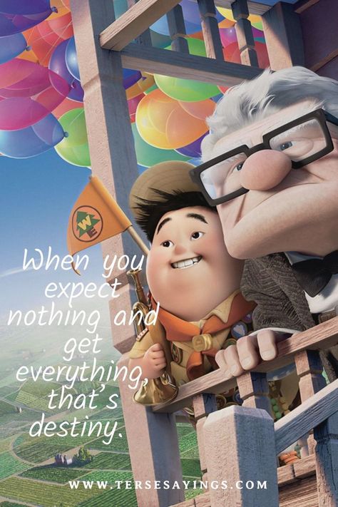 Children can learn from the movie Up that while bad things do come in life, they are always equaled by better. All such Up quotes can inspire you with the inspiration you need to keep improving your needs and wants.In the animated film Up, Carl, an old and cranky man, is shown to have an unbreakable devotion to his late wife and his desire to see Paradise Falls. Carl will stop at nothing to make this dream come true.#UpQuotes #Beginning #animated film #Great Adventure Inspirational Film Quotes, The Movie Up Quotes, Quotes From Up The Movie, Up Movie Quotes Couple, Movie Up Quotes, Greatest Movie Quotes, Up Quotes Disney Pixar, Disney Up Quotes, Animated Movie Quotes