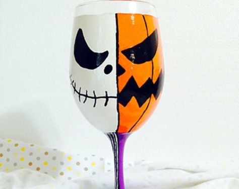 Browse unique items from AWhimsicalHoot on Etsy, a global marketplace of handmade, vintage and creative goods. Halloween Wine Glasses, Diy Wine Glasses Painted, Wine Glass Candle, Creative Imagination, Diy Wine Glasses, Decorated Wine Glasses, Halloween Wine, Hand Painted Glasses, Two Face