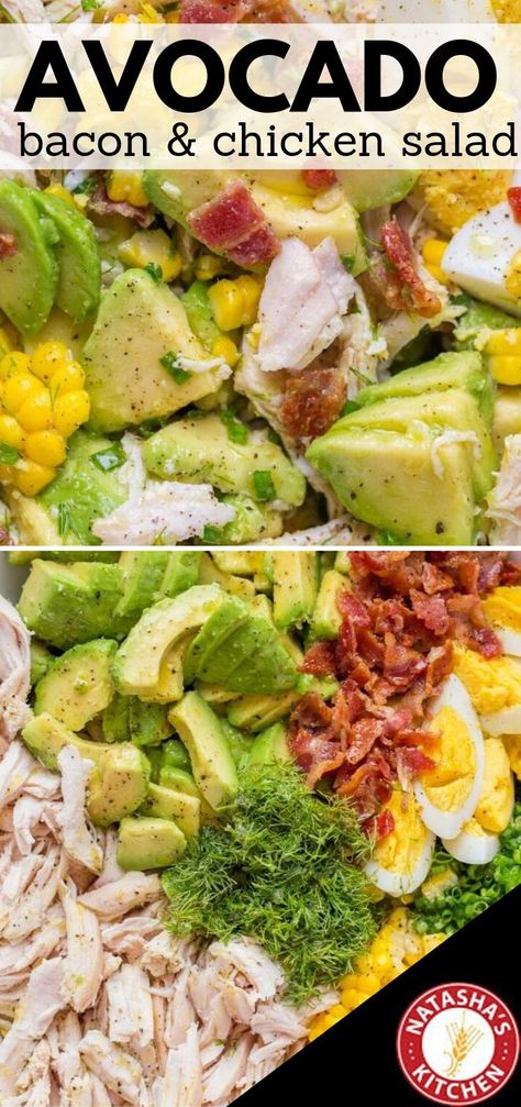 Avocado Chicken Salad Recipe, Homemade Bacon, Avocado Chicken, Green Salad Recipes, Salad Recipes Video, Avocado Salat, Chicken Salad Recipe, Avocado Chicken Salad, So Satisfying