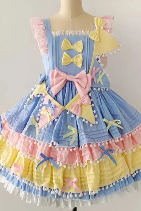 Candy Core Outfits, Candy Inspired Outfits, Kidcore Dress, Yellow Clothes Aesthetic, Yellow And Blue Outfits, Cute Yellow Outfits, Candy Outfits, Decora Fashion Outfits, Pan Aesthetic