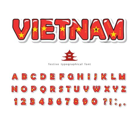 Download this Premium Vector about Vietnam cartoon font. Vietnamese national flag colors., and discover more than 15 Million Professional Graphic Resources on Freepik Vietnamese Alphabet, Vietnamese Flag, Cartoon Alphabet, Tourism Design, Flag Alphabet, Logo Word, Writing Fonts, Cartoon Font, Abc Letters