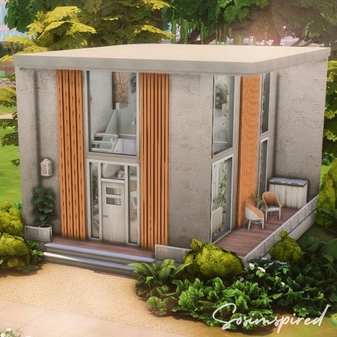 Sims Loft Exterior, Modern Tiny Home Sims 4, Sims 4 Modern Loft House, Sims 4 Loft Exterior, Ts4 Loft House, Sims 4 Loft House Exterior, Loft Exterior Design, Ts4 Build Ideas, Thesims4 Houses