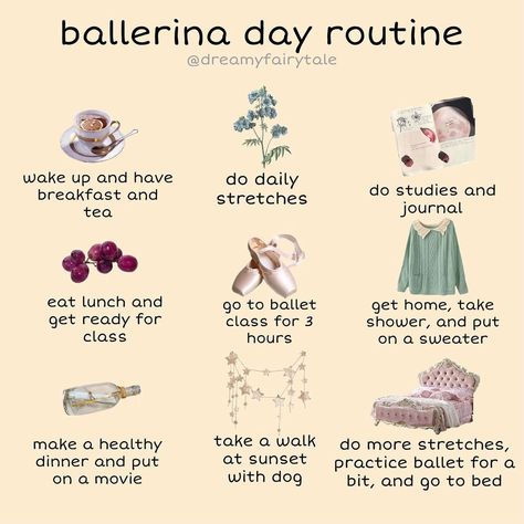 Ballerina Morning Routine, Princess Guide, Romantic Energy, Productive Tips, Ethereal Core, Outfit Collages, Ballet Aesthetic, Better Lifestyle, Romantic Life