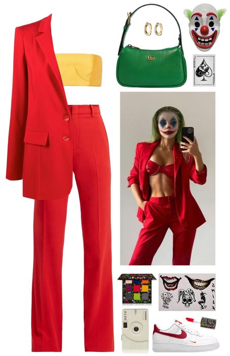 Women Joker Halloween Costumes, Joker Outfit Ideas, Joker Diy Costume, Joker Outfit Women, Joker Inspired Outfit Women, Joker Inspo Outfit, Halloween Costumes Joker Women, Easy Joker Costume, Women Joker Costume