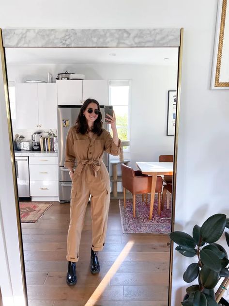 How To Style 6 Different Utility Jumpsuits - Cupcakes & Cashmere Essen, Cargo Jumpsuit Outfit Street Styles, Jumpsuit Outfits Winter, Work Jumpsuit Outfit, Utility Jumpsuit Outfit, Womens Jumpsuit Outfits, Winter Jumpsuit Outfit, Jumpsuit Outfit Work, How To Style Jumpsuit