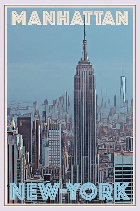 Manhattan Poster, Room Theme, New York Vintage, Bedroom Wall Collage, New York Poster, Vintage Poster Design, Retro Travel Poster, Art Deco Posters, Vintage Travel Poster