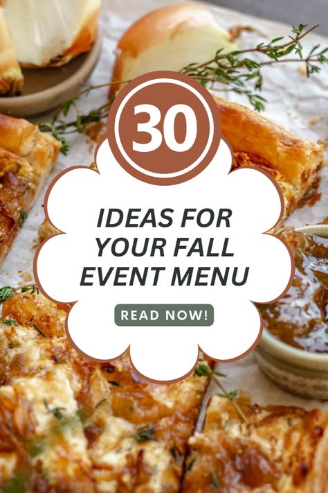 Fall Food Menu Ideas, Fall Birthday Menu Ideas, Autumn Wedding Breakfast, Autumn Wedding Menu Food Ideas, Fall Bunco Party Ideas, Fall Theme Lunch Ideas, Fall Party Entree, Fall Restaurant Menu Ideas, Fall Wedding Dinner Menu Ideas