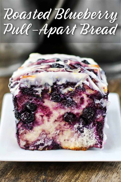 Blueberry Pull Apart Bread, Roasted Blueberries, Pull Apart Loaf, Homemade Dough, Blue Berry, Lemon Glaze, Pull Apart Bread, Blueberry Recipes, Kitchen Stories