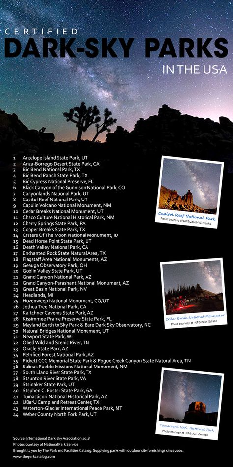 Here's a list of Certified Dark Sky Parks in the US. If you haven't been to a Dark Sky Park - GO - the true night sky is amazing!!! Dark Sky Sanctuary, Dark Sky Lighting, Night Sky Without Light Pollution, National Park After Dark, Dark Sky Park, Astronomy Stars, Light Pollution, Dark Sky, Door County