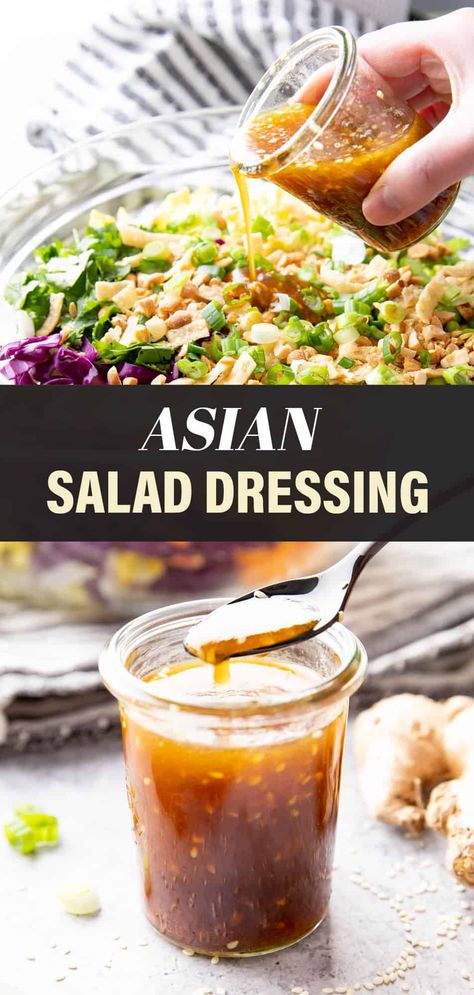 Asian Salad Dressing from Beaming Baker. Sweet and savory with a sesame ginger twist and bright flavor for the best Asian Salad Dressing! Japanese Salad Dressing, Sesame Salad Dressing, Ginger Asian, Healthy Dressing Recipes, Asian Salad Dressing, Steakhouse Recipes, Dressing Healthy, Ginger Salad Dressings, Asian Dressing