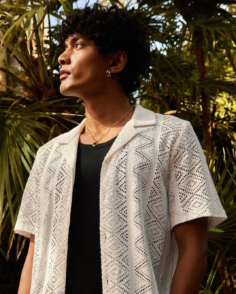 Mens Cuban Collar Shirt Outfit, Black Shirt Layered Outfit Men, Crochet Shirt Outfit Men, Summer Layering Outfits For Men, Cuban Shirts For Men, Cuban Collar Shirt Men Outfit, White Shirt Layered Outfit, Cuban Shirt Outfit Men, Cuban Outfit Men