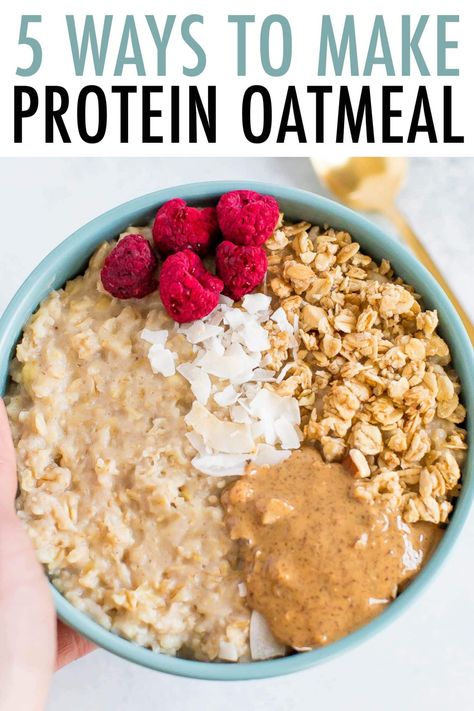 Want to make your oatmeal even healthier? I've got you covered with 5 delicious and easy ways to boost the protein content of oatmeal so that it will keep you full until lunch. Greek Yogurt Oatmeal, Oatmeal Toppings, Protein Oatmeal, Lost 100 Pounds, Quit Drinking, High Protein Breakfast, Protein Breakfast, Healthy Diet Recipes, Healthy Meal Plans