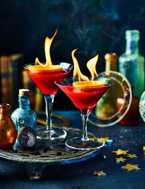 With its vivid red colour and fiery crown, this is the perfect statement drink to enjoy pre or post Christmas dinner Flaming Cocktails, Flaming Drinks, New Years Cocktails, Red Drinks, Orange Cocktails, Cranberry Cocktail, Red Cocktails, Cocktail Serving, Fancy Cocktails