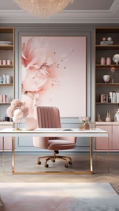 Youtube Studio Ideas, Glam Office Ideas, Pink Office Aesthetic, Feminine Home Office Classy, Girl Home Office, Office Decor Women, Girl Office, Elegant Home Office, Feminine Office