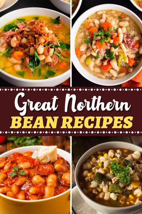 Try these Great Northern bean recipes for dishes that are hearty and satisfying! From stew to chili to shepherd's pie, you'll love these tasty meals. Dry Northern Bean Recipes, Dried Beans In Crockpot Recipes, Recipes Using Great Northern Beans, Soup With Northern Beans, Vegan Great Northern Beans Recipe, Recipes With Great Northern Beans, Great Northern Bean Soup Recipes, Dried Great Northern Beans Recipe, Northern Beans Soup