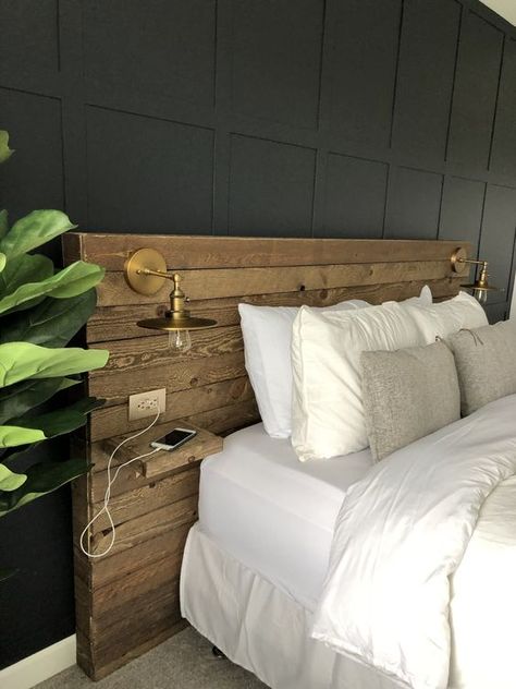 Wood Headboard Bedroom, Diy Headboard Wooden, Diy Wood Headboard, Diy Bed Headboard, Reclaimed Wood Headboard, Colorful Headboard, Headboard Ideas, Headboard With Lights, Headboard Wall