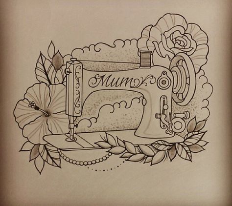 Sewing machine tattoo Sewing Machine Tattoo Design, Sewing Machine Tattoos, Vintage Sewing Machine Tattoo, Singer Sewing Machine Tattoo, Sewing Machine Tattoo Ideas, Sewing Tattoo Grandma, Sewing Tattoo Design, Trashy Tattoos, Sleeve Reference