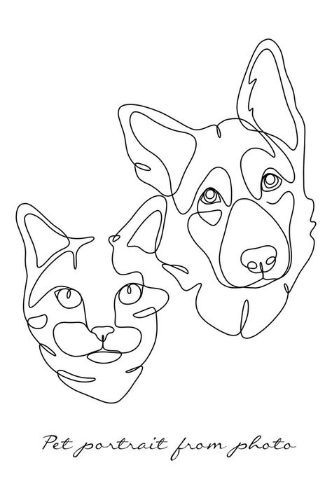 Dog Tattoo Design, Cat Outline Tattoo, Cat And Dog Tattoo, Tatoo Dog, Dog Line Drawing, Portraits Pop Art, Dog Memorial Tattoos, Cat Outline, Dog Outline