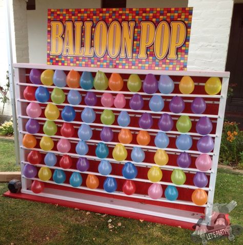 The biggest Balloon Pop Carnival Game available in Northern California, San Francisco, San Jose, Santa Clara, East Bay, Santa Cruz-Monterey Bay Area. This Mega Balloon Pop Carnival Game is a custom-made game that is a blast to play. We provide the balloon pump and a bag of 720 balloons as well as 6 bags to... School Carnival Games, Carnival Booths, Carnival Birthday Party Theme, Fall Carnival, Diy Carnival, Festival Games, Circus Carnival Party, Spring Carnival, Circus Theme Party