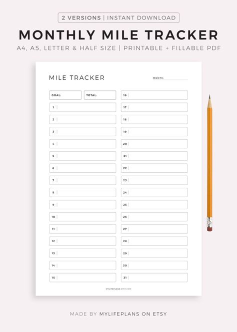 Workout Tracker Printable Mile Tracker Printable, Mile Tracker, Walk Tracker, Miles Tracker, Walking Tracker, Running Tracker, Fitness Tracker Printable, Workout Planner, Health Planner