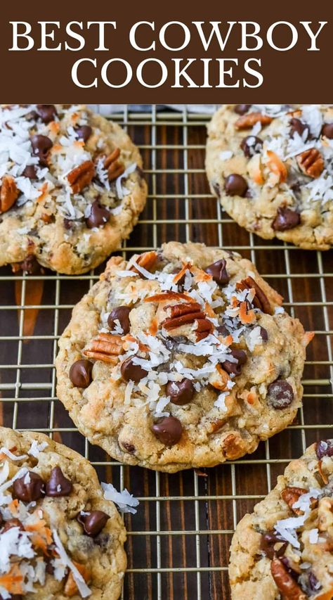 Best Cowboy Cookies Best Cowboy Cookies, Cowboy Cookies Recipe, Coconut Pecan Cookies, Cowboy Cookie Recipe, Oats Chocolate, Coconut Cookies Recipes, Oatmeal Coconut Cookies, Coconut Chocolate Chip Cookies, Chocolate Chip Pecan Cookies