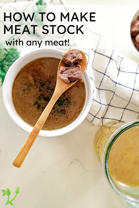 Discover the secrets of a delicious and richly flavor homemade meat stock. Though it's easier and gentler on your gut, it's still packed with nutrients, minerals, and flavor. Whether it's chicken, beef, or pork meat stock, you can have this hearty meat broth in no time. Meat Stock | Meat Broth | How to Make Meat Stock | Bone broth vs. Meat Broth Meat Stock Vs Bone Broth, Meat Broth Recipes, Meat Stock Recipes, Pork Broth Recipes, Meat Freezer, Soup With Beef Broth, Carnivore Ideas, Ham Hock Recipes, Postpartum Recipes