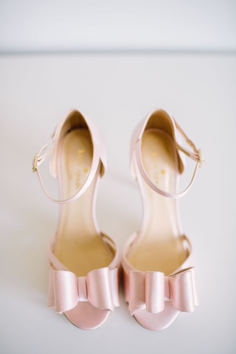 Kate Spade Blush Bridal Heels with Bows Heels With Bows, Blush Wedding Shoes, Bohemian Style Gown, Best Bridal Shoes, Kate Spade Bridal, Types Of Gowns, Beautiful Wedding Shoes, Blush Bridal, Bridal Heels