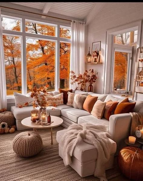 Cozy Fall Living Room, Autumn Living Room, Fall Room Decor, Fall Living Room, Cozy Fall Decor, Fall Bedroom, Mantel Decor, Design Living Room, A Living Room