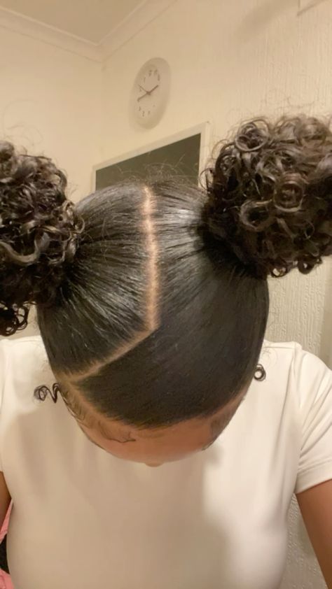 Easy Cute Black Hairstyles, Cute Two Buns Hairstyles Black Women, Natural Hairstyles For Black Women School, Slicked Hairstyles Curly Hair, 2 Low Buns Hairstyle Curly Hair, Black Short Hairstyles Natural, Two Bun Natural Hairstyles, 2 Buns With Braids, Cute Natural Hairstyles Curly Hair