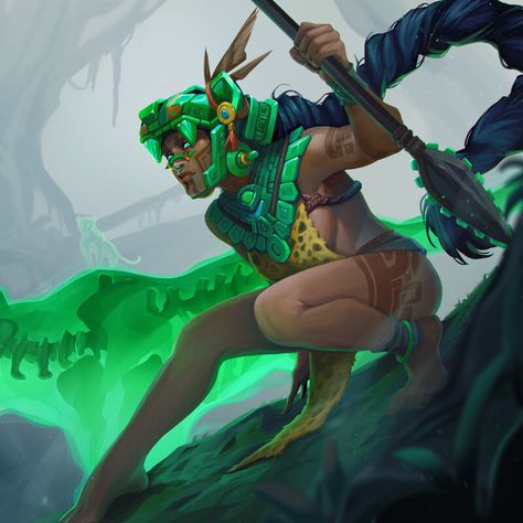 Jade Warrior , Grace Tran on ArtStation at https://www.artstation.com/artwork/rAW1LL Jade Warrior Art, Female Mayan Warrior, Aztec God Art, Amazonian Warrior Art, Mayan Fantasy Art, Mayan Warrior Art, Jade Concept Art, Mexica Warrior, Aztec Female Warrior