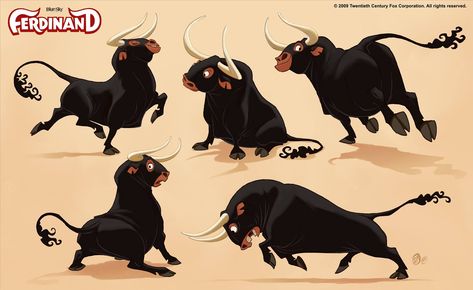 Ferdinand concept art by Sergio Pablos Buffalo Character Design, Cow Concept Art, Bull Concept Art, Bull Character Design, Cow Character Design, Cartoon Bull, Sergio Pablos, Ferdinand The Bulls, The Peanuts Movie