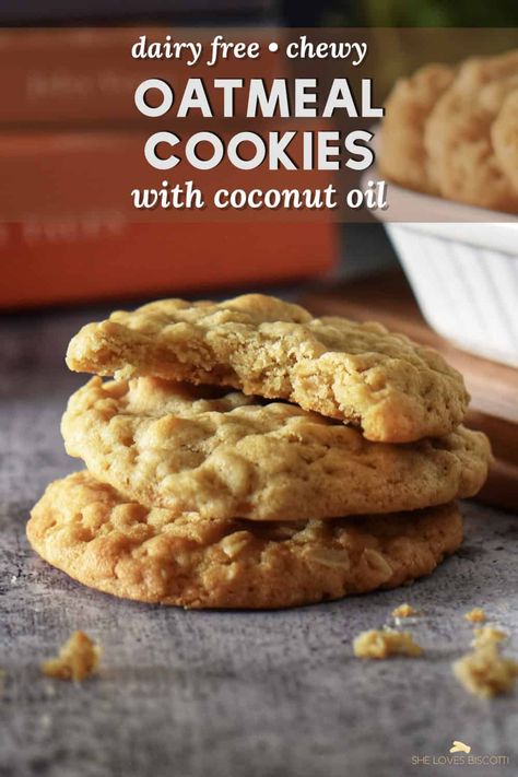 Dairy Free Oatmeal Cookies Recipe Oats And Coconut Cookies, Coconut Oil Sugar Cookies, Coconut Oil Dessert Recipes, Oatmeal Cookies No Butter, Dairy Free Oatmeal Cookies, Dairy Free Oatmeal Raisin Cookies, Cookie Recipe With Oil, Dairy Free Oatmeal, Oat And Raisin Cookies