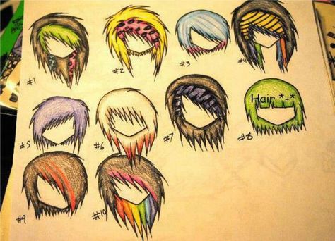 If only you could draw your hair and it'd magically be that way <3 Colored Hair Styles, Scene Emo Art, Scene Kid Art, Hellboy Tattoo, Emo Hairstyles, Emo Love, Emo Scene Hair, Hairstyles Art, Scene Drawing