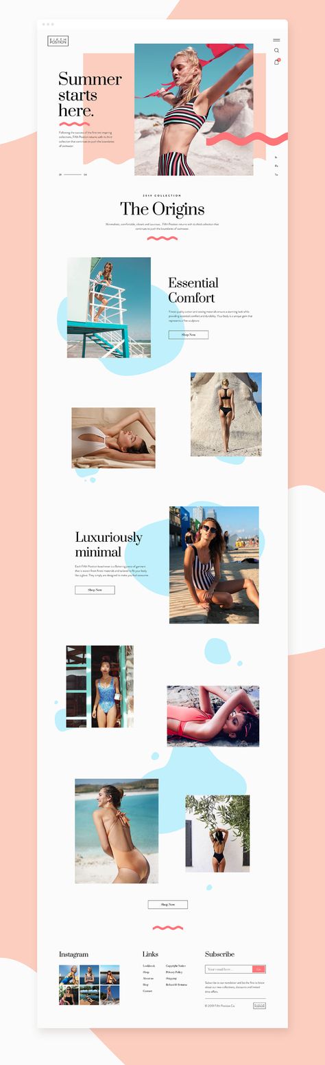 Fifth Position Swimwear Website on Behance Swimwear Website, Sports Design Layout, Email Layout, Cloth Banners, Summer Logo, Beachwear Brands, Email Design Inspiration, Sports Website, Website Logo