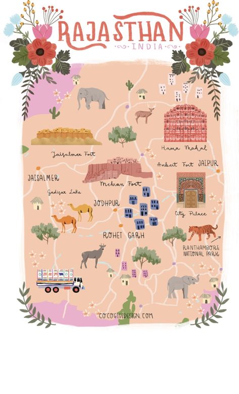 All India Travel Map, Rajasthan Poster Design, India Travel Journal Ideas, Rajasthan Map Illustration, Rajasthan Doodle, India Illustration Doodles, Rajasthan Poster, Rajasthan Illustration, Rajasthan Map