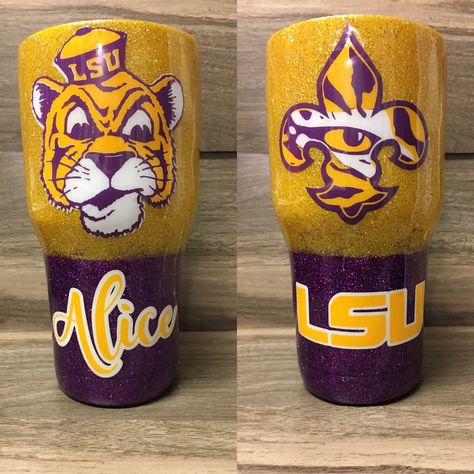 LSU custom tumbler College Tumbler Cups, Nfl Tumblers, 4th Decorations, Neat Crafts, Tumbler Quotes, Epoxy Cups, Louisiana Art, Artistic Ideas, Yeti Cups