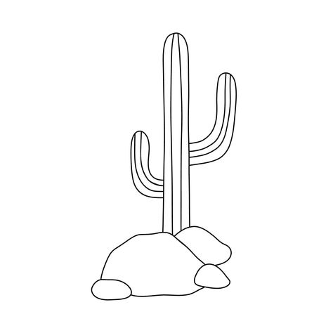 Cactus outline drawing. Vector line illustration isolated on white for coloring page or logo Cactus Outline Drawing, Arizona Houses, Vector Line Illustration, Cactus Outline, Sun Outline, Cactus Vector, Cactus Drawing, Jenga Blocks, Vector Line