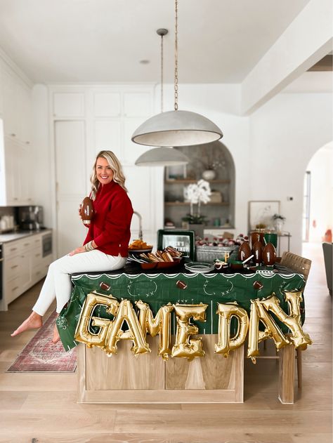 Packed Party 'Touchdown Ready' … curated on LTK Football Party Hosting, Ring Themed Food, Superbowl Party Setup, Super Bowl Photoshoot, Football Sunday Party Ideas, Ucf Party Decorations, House Divided Football Party, Chic Superbowl Party, Girly Superbowl Party